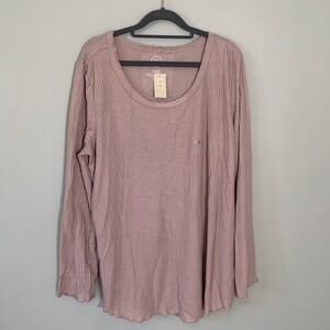 NEW Maurices Womens Long Sleeve Waffle Knit Top Dusty Rose Plus Size 3x